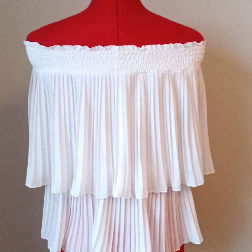 Elegant White Off-Shoulder Pleated Top